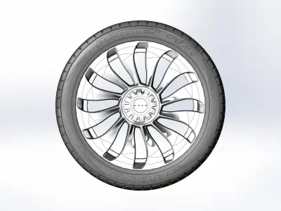 Wheel for scale model tire with realistic tread pattern 3 3D print model