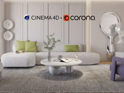 04- Modern Livingroom Interior scene - C4D and Corona Renderer 3D model