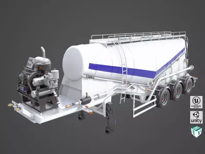 Cement Trailer White Rigged All PBR Unity UE Textures Low-poly 3D model