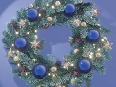 Christmas wreath in classic style Low-poly 3D model