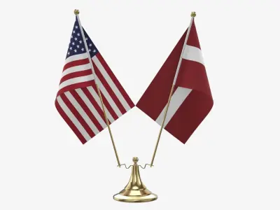 Decorative desk flag double 02 3D model