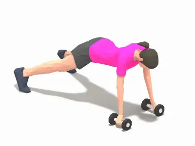 plank row Exercise Woman Animation Low-poly 3D model