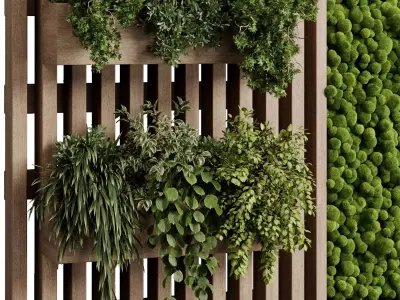  Vertical plant and moss garden wall decor wooden garden 87  3D model