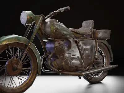 Pama classic motorcycle-Game assets  Low-poly 3D model