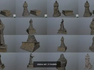 statue set and box 3D Model Collection