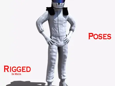 Driver man in racing suit Low-poly 3D model