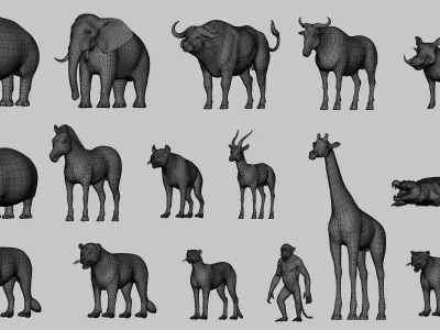 16 Wild Animals Collection Low-poly 3D model