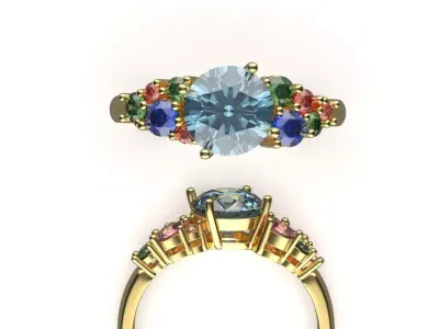Multicolour Gemstone  Multi size Gem Ring 58 3D print model