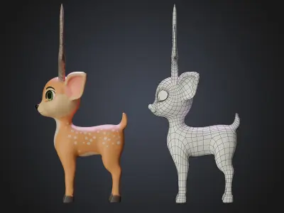 Cute Cartoon Deer Rigged Low-poly 3D model