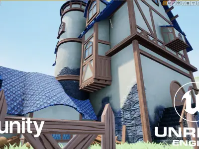 Stylized village packed Low-poly 3D model