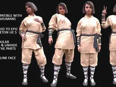 Woman - Martial Uniform 2 - Modular - Rigged Low-poly 3D model