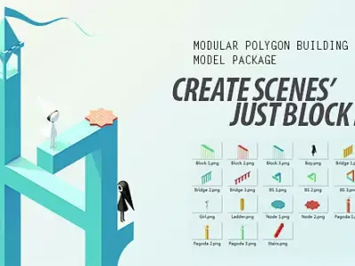 Modular Polygon Building Model Package Low-poly 3D model