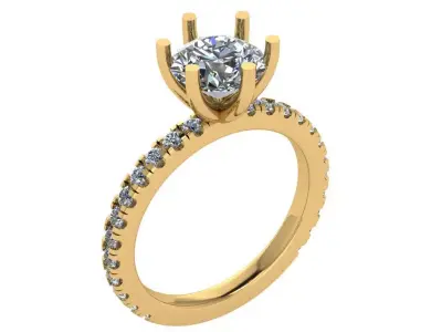 Solitaire Ring with Pave band 3D print model