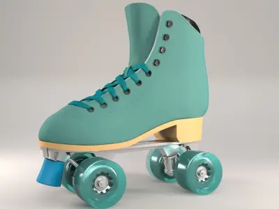 Shoes teal roller skate on wheels 3D model