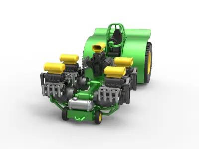 Pulling tractor with 5 engines V8 Version 5 Scale 1 to 25 3D print model