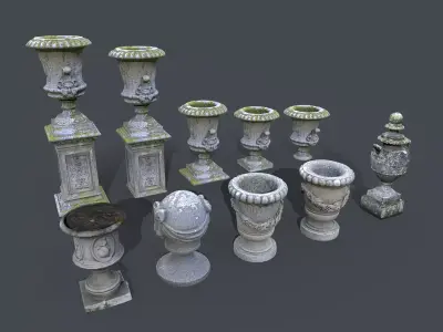 Park Decoration Stone Vases  Low-poly 3D model