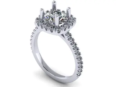 Round Diamond Ring with Halo Cushion Engagement Ring  3D print model