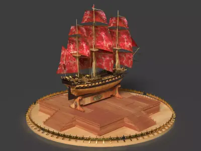 Chinese sail ship  Low-poly 3D model