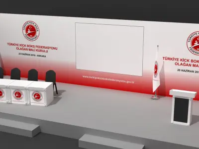 Stage Decor 50 with Chair Setup and Lectern Big Flag 3D model