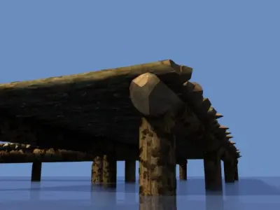 Rustic wooden pier Low-poly 3D model