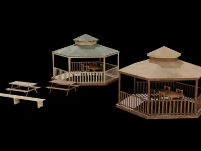 Gazeboo and Bench Low-poly 3D models  3D Model Collection