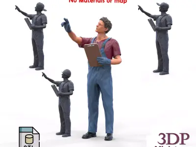 N4 Mechanic Crew working under a car or construction worker 3D print model