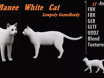 Khao Manee White Cat Low-poly 3D model