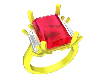 A7719 Luxury Emerald Diamond Women Engagement Ring 3D Model 3D print model