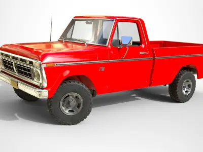 Ford Classic F100 pickup 1976 New Red Low-poly 3D model