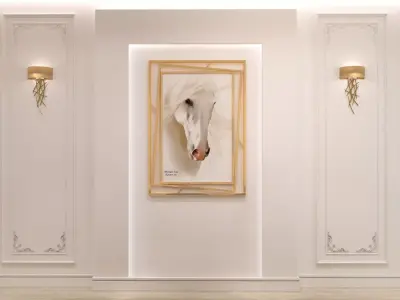 interior horse in gold frame on wall 3D model