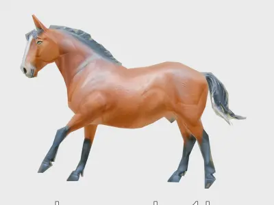 Majestic Bay Friesian Horse Model with Intricate Details Low-poly 3D model