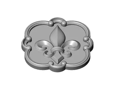 Rounded square royal lily corner scrolls arc rosette relief 3D print model