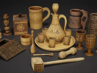  Wooden Props Pack - UE5 and Blender Low-poly 3D model