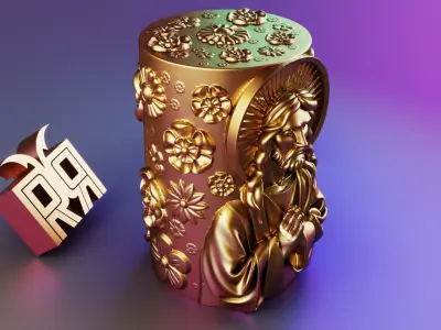 Jesus Christ Devotional Candle with Floral Relief 3D print model