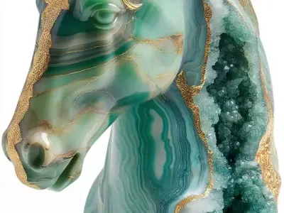 Green Agate Horse Sculpture Crystal Equine Gold Veins 3D Model Low-poly 3D model