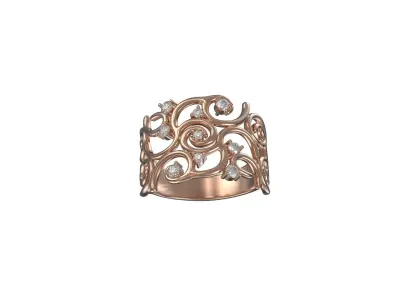 Elegant Diamond Curls Ring 3D Print ready Model  3D print model