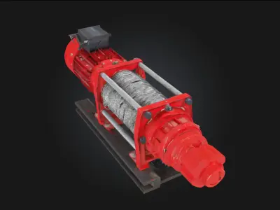 Red Industrial Winch  Heavy Duty Lifting Equipment 3D model