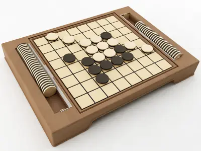 Reversi wooden board game with pieces 3D model