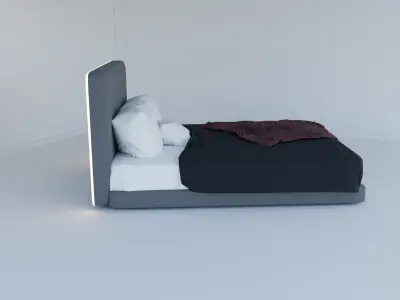 bed with gray fabric  Free 3D model