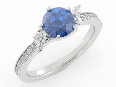 Round Colored Stone Engagement Ring With Rendering 3DM 3D print model