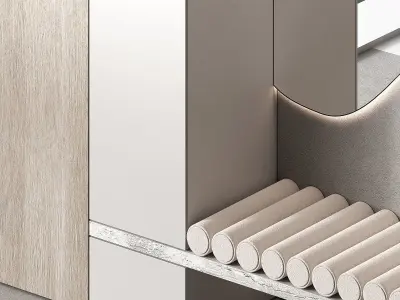 Hallway Minimal furniture Soft seat cushions curved shape mirror 3D model