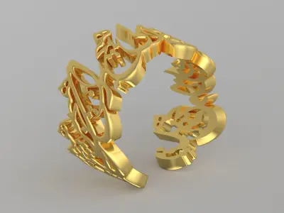 Gold ring with Nastaliq calligraphy design model gr0008 3D print model