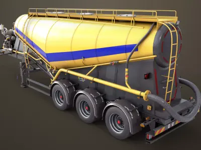 Cement Trailer Yellow Rigged All PBR Unity UE Textures Low-poly 3D model