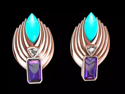 trillion Emerald cut Earrings 3D print model