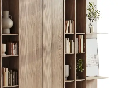 wooden Shelves Decorative With Plants and Book  Low-poly 3D model
