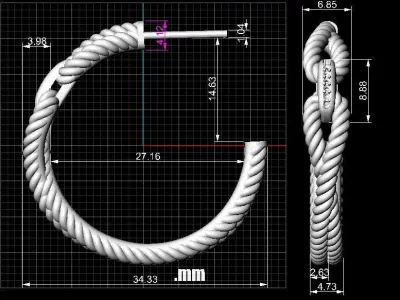 Printable jewelry3D STL earrings spiral 34mm diameter 3D print model