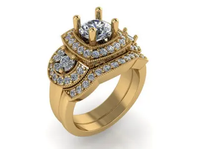 3 Stone Halo Ring With Band 1082 3D print model