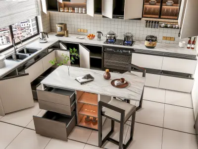 Kitchen fully parametric Resizable manufacturable 0059 3D model