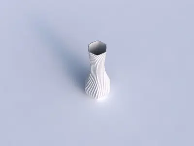 Vase larger opening hexagon with wavy extruded lines 4 3D print model