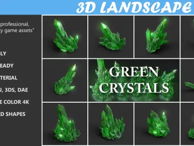 Low poly Green Crystal Gemstone Pack  200110 Low-poly 3D model